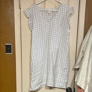 Cynthia rowley 100% linen Women's Gingham V-Neck Dress